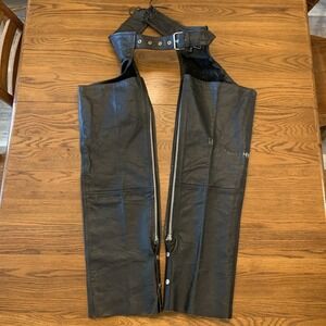 AS IS Vtg Raider Chaps Sm (29-36" Waist) Unisex Black Leather Motorcycle Biker